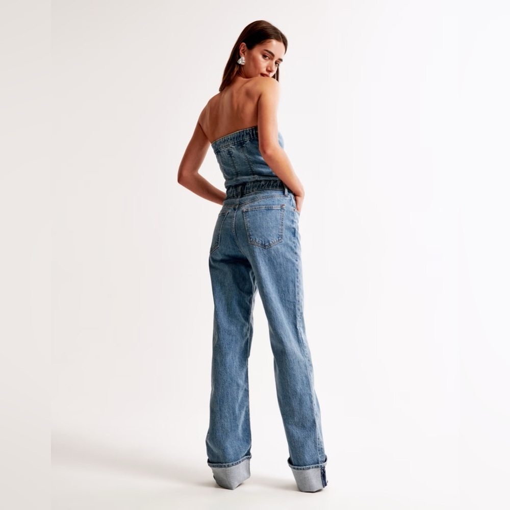 Abercrombie & Fitch Strapless Denim Jumpsuit Sz-M - Picture 5 of 16